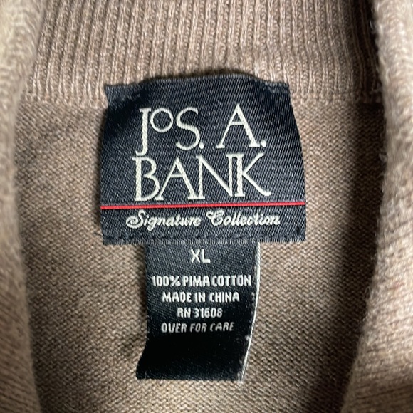 Jos A Bank Mens Size XL Pima Cotton Light Brown 1/4 Zip Pullover Dressy Sweater - Picture 5 of 9